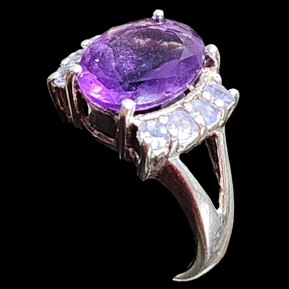 Sterling silver ring with purple amethyst type Stone size 6.5 - Picture 3 of 5